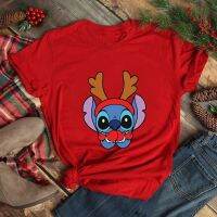 【cw】 MerryWomen 39;s T-shirt CuteReindeer PrintStyle XmasEurope FashionGift Female Shirt Red