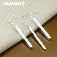 Silver 925 Jewelry Sets Square Column Necklaces Drop Earring For Women Fashion Jewelry Set