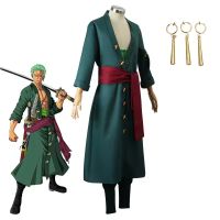 Kostum Cosplay Anime One Piece Roronoa Zoro Kostum Halloween Pakaian Peran Kimono Pakaian Seragam Pesta Set Lengkap