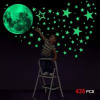 ZZOOI 435Pcs 1 Set 30cm Moon Stars Dots Luminous Wall Decal Kids Bedroom Ceiling Decor Stairs Fluorescent Mural Stickers