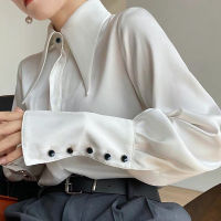 Autumn Vintage Satin Silk Women Shirt Elegant Turn Down Collar Woman Blouse White Long Sleeve Ladies Shirts Tops Blusas 16946