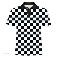 White Summer Men Black Grid 3D Full Body Print Polo Shirts Short Sleeve Polos Men Summer DIY Casual Streetwear Oversized（Contactthe seller, free customization）high-quality