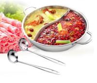 202132cm stainless steel Fondue Soup Pot Cooking pot CASSEROLE UTENSIL 4litre inox hot pot 2grid soup 2 long spoon