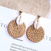 YAOLOGE Korean Style Fashion Handmade Natural Shell Rattan Drop Earrings For Women 2019 Boho Geometric Hanging Earring Party