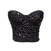 ชุดคอร์เซ็ทเซ็กซี่ ประดับเพชร สำหรับผู้หญิง Women Sexy Bustier Bra Crop Top Diamonds Black and Sliver Strapless Overbust Corset Clubwear Night