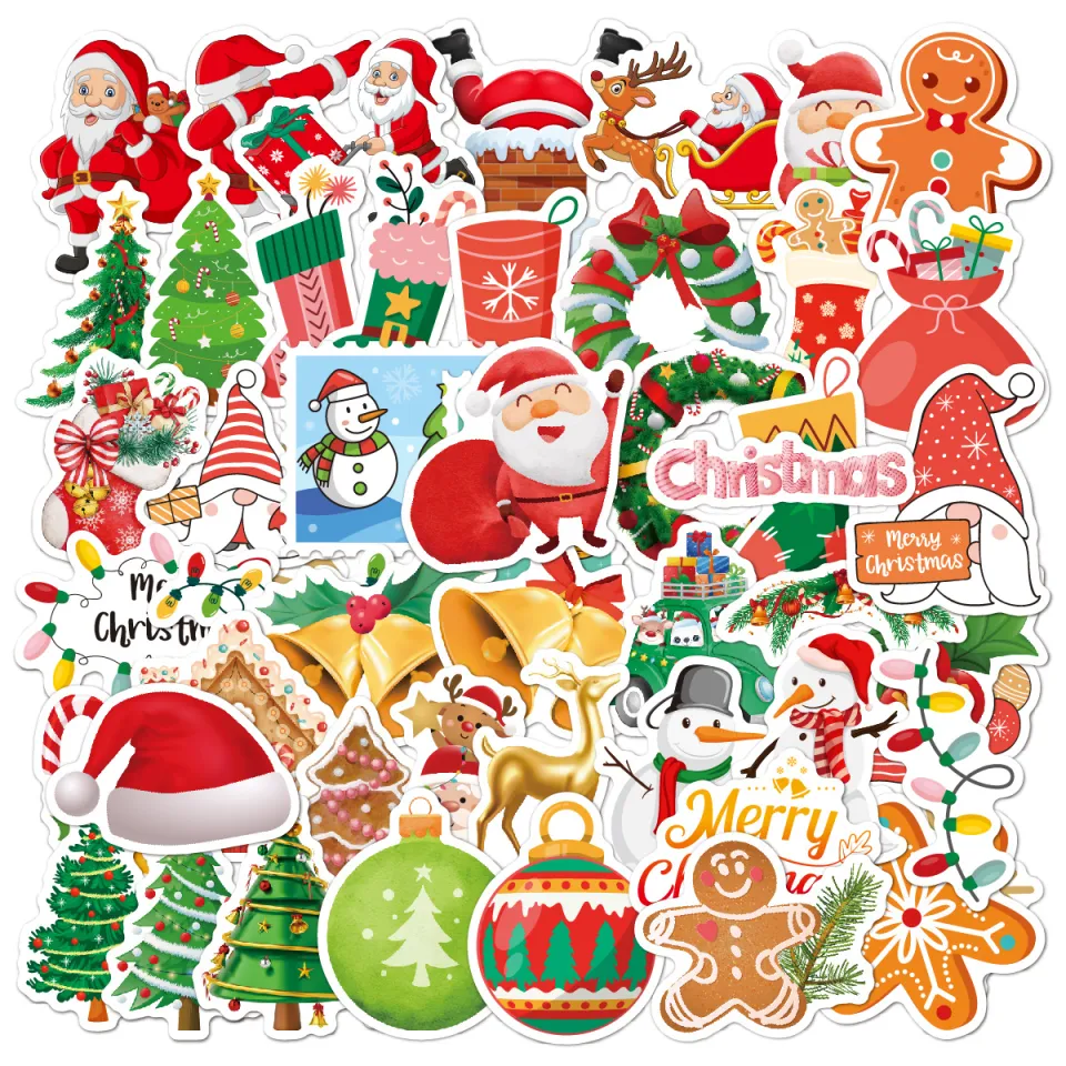 50Pcs Christmas Stickers for Kids, Cute Santa Vinyl Water Bottle Skateboard  Laptop Decals Pack(Christmas)