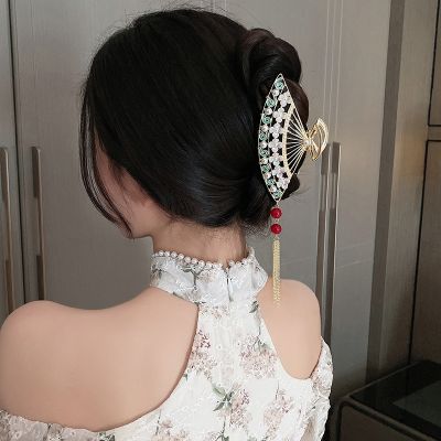 [COD] Guochao Tassel Hairpin Back Catch Temperament Clip Hair Accessories Female
