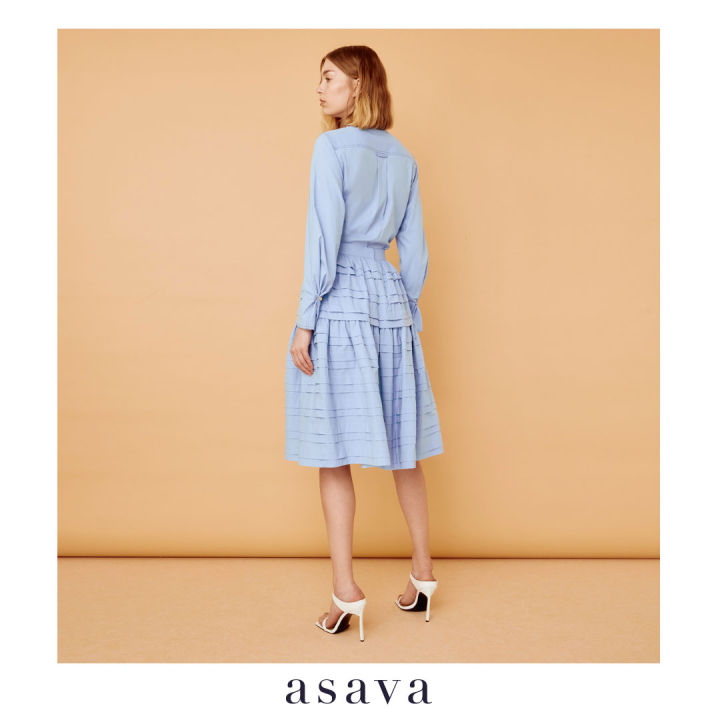asava-aw22-asava-striped-skirt-กระโปรงผู้หญิง-ตัดต่อพลีต-เอวสูง-ปลายบาน