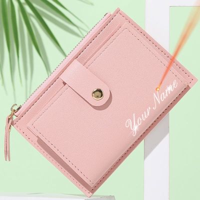 2023 New Short Women Wallets Free Name Engraving Slim Card Holder Female Purses Cute Simple High Quality Brand Womens Wallet