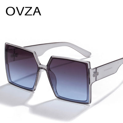 OVZA แฟชั่นแว่นตากันแดดขนาดใหญ่ผู้หญิงสี่เหลี่ยมผืนผ้าไล่ระดับสีแว่นตาสีชมพู 2022 ใหม่ Anti-UV S4058