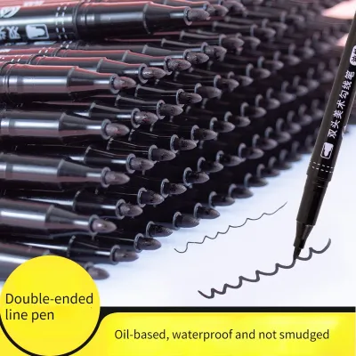 100pcs Double-headed Oily Hook Pen Set 0.5-1.0MM Thin-headed Quick-drying Non-fading Student Painting Black Art Marker