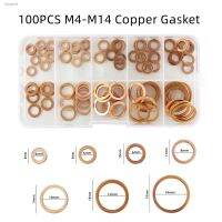 ✢⊙❁ 100Pcs Copper Washer Gasket Nut And Bolt Set Flat Ring Seal Assortment Kit With Box M4/M5/M6/M8/M10/M12/M14 For Sump Plugs