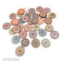 100 Pieces Mixed Patterns Round 2 Holes Wood Buttons for Sewing Crafting