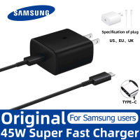 Samsung Super Fast Charger Adapter Original 45 W PD Charger EP-TA845เครื่องชาร์จ USB C ถึง USB C 5A สำหรับ Galaxy A91 A90 A71 A70 S10 S20 S21 S22 + S22 Ultra หมายเหตุ20 10