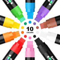 Arrtx 10สีอะคริลิค15มม. ปากกามาร์กเกอร์สีจัมโบ้เหมาะสำหรับกราฟฟิตีบนแก้วหินผ้าใบโลหะแก้วเซรามิกพลาสติกไม้