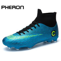 Turf Black Men Soccer Shoes Kids Cleats Training Football Boots High Ankle Sport Sneakers Size 36-49 Dropshipping 2021