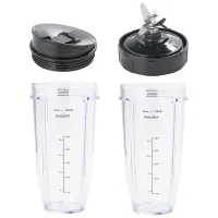 2 Accessories 24 Oz Cups with Lid &amp; Extractor Blade for Ninja Blender (Auto IQ BL480 BL482 BL642 NN102 BL682 BL450)