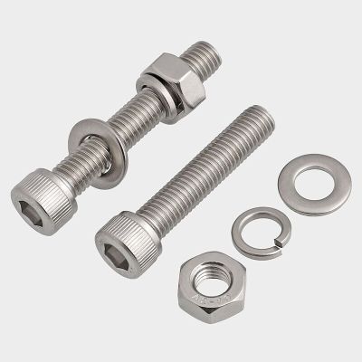 10/30sets M3 M4 M5 Stainless Steel Hexagon Hex Socket Cap Head Screw  with Nuts Flat Washer Spring Gasket Assemble Set Bolt Nails  Screws Fasteners