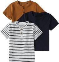 SHENHE Toddler Boys 3 Piece Striped Quarter Button Front Short Sleeve Crew Neck T Shirt Summer Tops