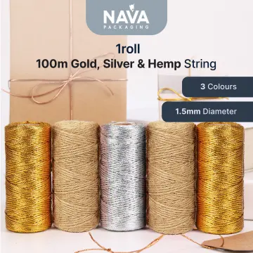 100M Gold Silver Macrame Cord Rope String Twine Ribbon Bows Crafts DIY Gift  Wrap Sewing Twisted