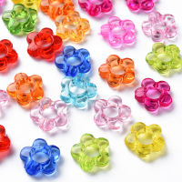 100pc  Transparent Acrylic Bead Frames Flower Mixed Color 13x13x4mm Hole: 2.5mm Inner Measure: 5mm