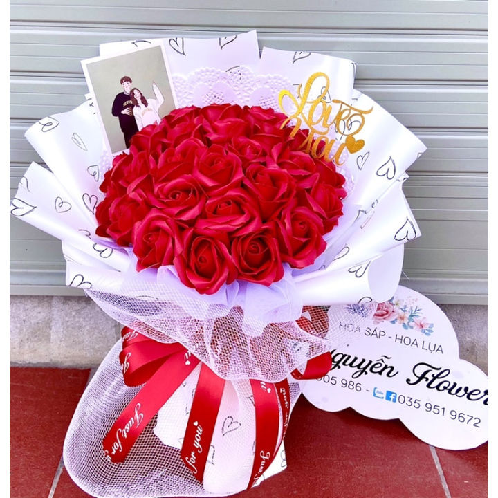 Bó hoa hồng sáp 30 bông đỏ quà tặng sinh nhật tình nhân