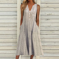 Summer Dress Women V Neck Sleeveless Pocket Button Loose Dress Plus Size Vintage Print Party Dress 2021 A-Line Beach Dress