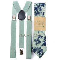 【YF】✓✳  Hot Floral 2.5cm Elastic Suspenders 6cm Tie Set Men Wedding Cotton Cravat Brace Adjustable Accessory