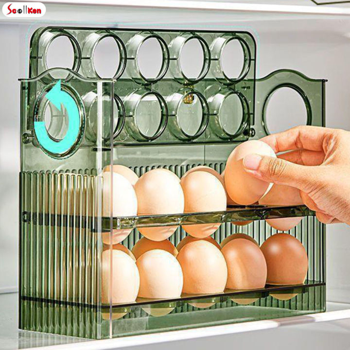 ถาดใส่ไข่หลายชั้นแบบพกพาสำหรับห้องครัวตู้เย็นและตู้แช่แข็ง