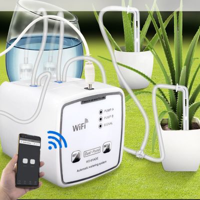 อุปกรณ์รดน้ำอัจฉริยะ WIFI ปั๊มคู่ระบบชลประทานแบบหยดอัตโนมัติตั้งเวลาได้รีโมทคอนโทรลสำหรับดอกไม้พืชสวน