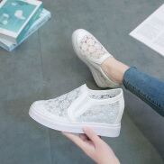 HCMCHẤT LƯỢNG_FREESHIP Giày độn đế nữ giày slip on nữ đế độn lưới ren hoa