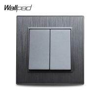 Wallpad S6 2 Gang 1 Way 2 Way Black Silver Gold Electic Light Power Rocker Switch Brushed PC Plastic Imitating Aluminum Shoes Accessories