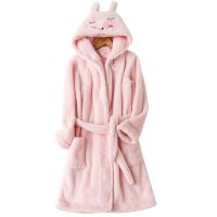 MUJI High quality new childrens flannel long bathrobe cute girls winter thick parent-child nightgown princess autumn and winter baby