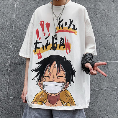 One Piece series ฤดูร้อนเกาหลีรุ่น ins hip-hop พิมพ์การ์ตูนเสื้อหลวมแนวโน้มเสื้อยืดแขนสั้นผู้ชาย
