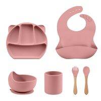 Baby Feeding Set,Silicone Divided Plate with Suction,Adjustable Bib,Spoon,Fork Set for Kids for Infant Self Eating Kit