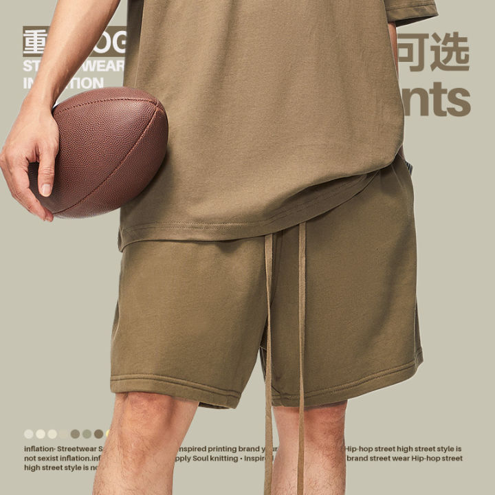 inf-เสื้อผ้าผู้ชาย-2023-ฤดูใบไม้ผลิและฤดูร้อน-425g-หนัก-fog-กางเกงขาสั้นพื้นฐานสีสตรีทหลวมกางเกงห้าส่วนแบรนด์อินเทรนด์