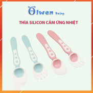 Thìa Dĩa Muỗng Ăn Dặm Báo Nóng Silicon Cảm Ứng Nhiệt Cho Bé Cao Cấp Tập Ăn