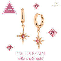 A.CEMI Pink Tourmaline 8 Fortune Star Hoop ต่างหูพิ้งค์ทัวร์มาลีน เสริมความรัก เครื่องรางความรัก ต่างหูพลอยแท้ ของขวัญ ต่างหูไม่แพ้