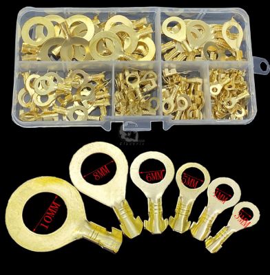 150pcs/set Round Terminal Block DJ431 O-type Lugs Terminals Cold-Pressed Connector Copper Tab Wiring Nose Combination Set Electrical Connectors