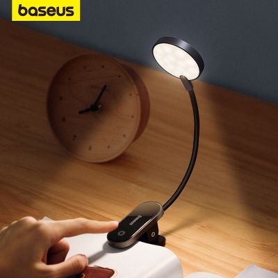 Baseus โคมไฟ USB โคมไฟตั้งโต๊ะไร้สายแบบชาร์จไฟได้โคมไฟไฟ LED กลางคืนแล็ปท็อปไฟอ่านหนังสือไฟ LED หรี่ได้โคมไฟตั้งโต๊ะคลิป LED