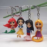 Disney Anime Keychain Mermaid Princess Snow White Mulan Mini Action Long Hair Figure Model Keyring Girls Children Kids Gift Toys