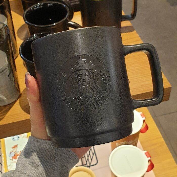 [Starbuck Korea] Black & Gold Mug 473ml, Ceramic Cup Lazada