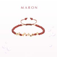 MARON✨ สร้อยข้อมือดาวนพเก้า (เชือกถัก) X อัญมณีมงคล คาเนเลี่ยน เสริมดวงประจำวัน | My Nine Lucky Stars Bracelet with Carnelian เงินแท้ พลอยแท้ ชุบทองเบจ Beige Gold