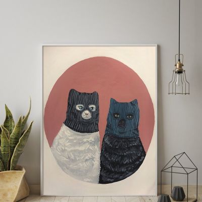 หน้ากากแมวผ้าใบวาดภาพคุณภาพทันสมัยแบบนอร์ดิกรูปแมว Hiasan Dinding Rumah ศิลปะย้อนยุคห้องเด็ก (1ชิ้น)