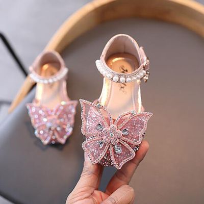 ◈☄ Summer Girls Sandals Fashion Sequins Rhinestone Bow Girls Princess Shoes Baby Girl Shoes Flat Heel Sandals Size 21 35