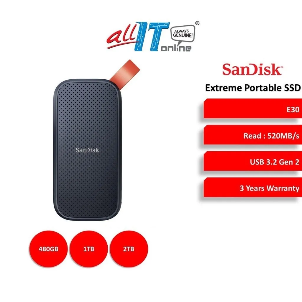 NEW SanDisk Extreme Portable USB 3.2 Gen 2 SSD E30 R:520MB/S