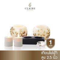 PAL พระพุทธรูป Claire Candle ชุดเซ็ท!! เทียนไฟฟ้า LED แบบชาร์จ ชุด 2 ชิ้น ตั้งเวลาเปิด-ปิดได้ พร้อมกับเชิงเทียน  snowflake เนื้อแว็กซ์ อุปกรณ์เครื่องราง