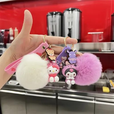 Cute Sanrio Hello Kitty Keychain Kawaii Cartoon My Melody Kuromi Cinnamoroll Plush Key Ring Bags Pendant Ornaments Jewelry Gifts