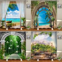 Waterproof Fabric 3D Shower Curtain Bathroom Curtain Rural Garden Beach Flower Landscape Polyester Bath Curtain Cortina Baño