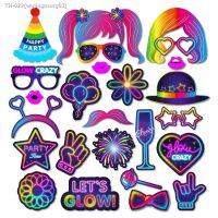 ✸ Neon Photobooth Props Let Glow Theme Birthday Party Decoration Kid Disposable Tablecloth Napkins Glow In The Dark Party Supplies